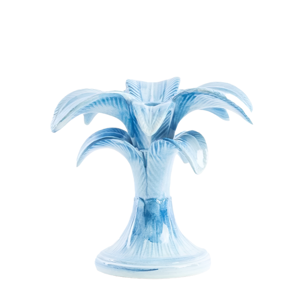 Small Handpainted Blue Palm Candle Holder