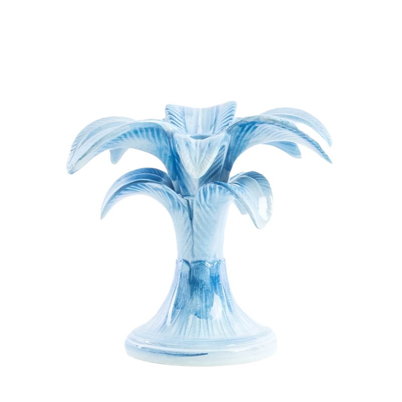Small Handpainted Blue Palm Candle Holder