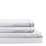 Double Scallop Embroidered Cotton Percale Sheet Set: Navy/White / Queen