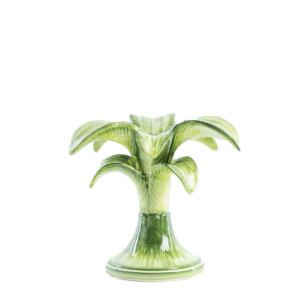 Small Handpainted Green Palm Candle Holder