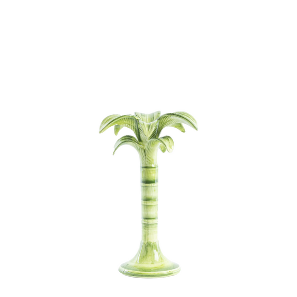 Medium Handpainted Green Palm Candle Holder