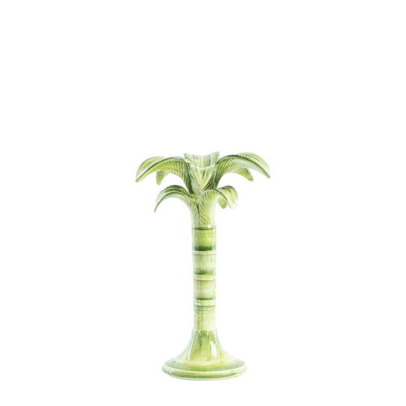 Medium Handpainted Green Palm Candle Holder