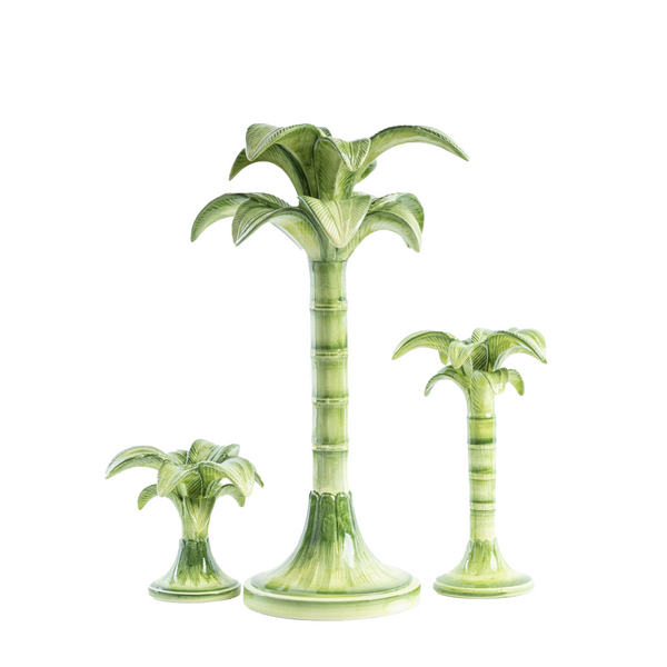 Small Handpainted Green Palm Candle Holder