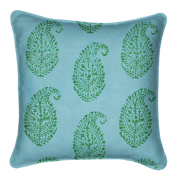 Kashmir Paisley Blue/Green Outdoor Pillow Cover
