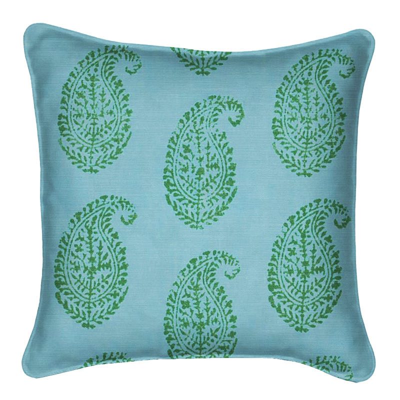 Kashmir Paisley Blue/Green Outdoor Pillow Cover