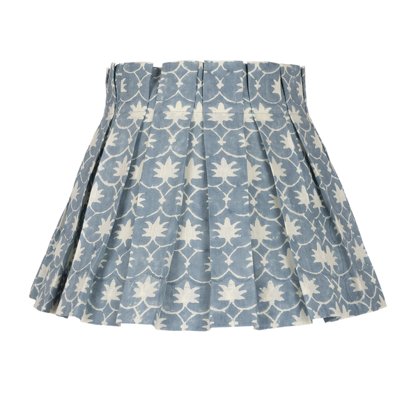 French Blue Inverse Palm Grover Linen Box Pleat Lampshade