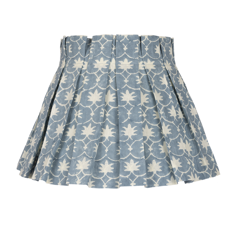 French Blue Inverse Palm Grover Linen Box Pleat Lampshade
