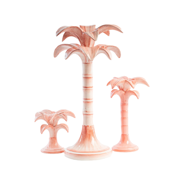 Small Handpainted Pink Palm Candle Holder