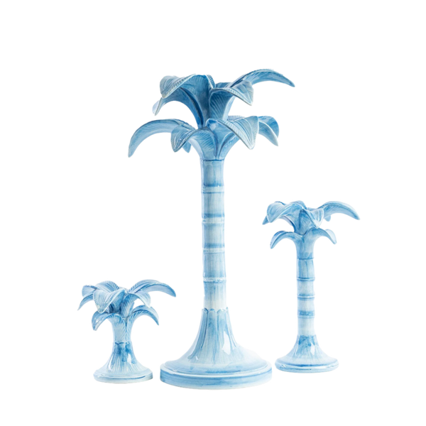 Small Handpainted Blue Palm Candle Holder