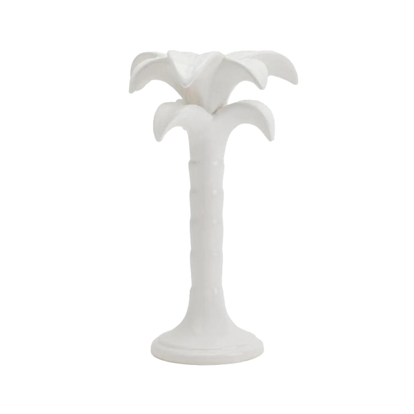 Medium Handpainted White Palm Candle Holder