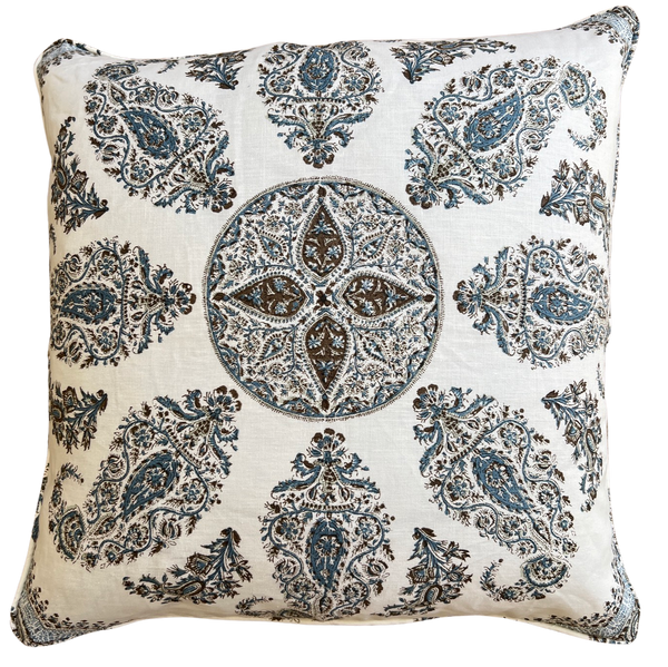 Samarkand Blue and Brown Pillow Cover