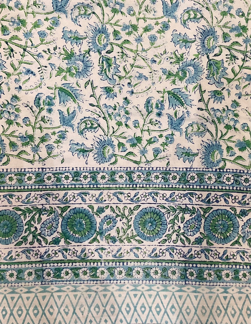 Turqouise and Green Block Print Round Tablecloth