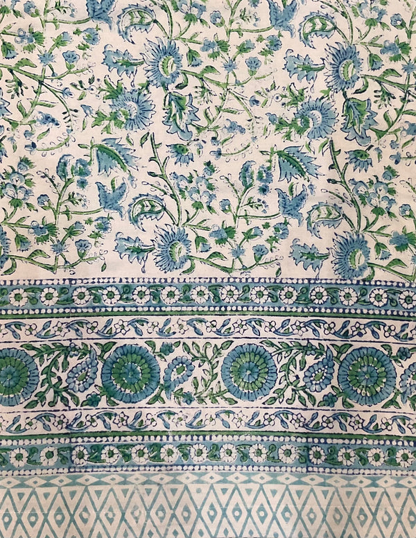 Turquoise and Green Block Print Tablecloth