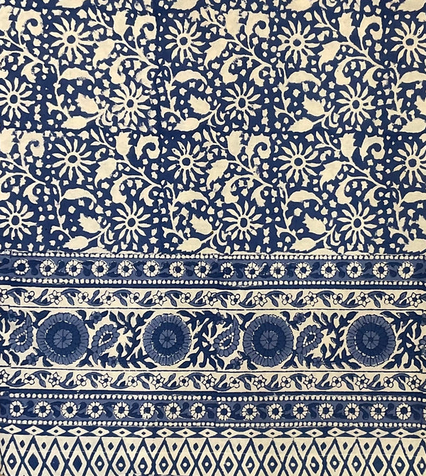 Dark Blue Block Print Round Tablecloth