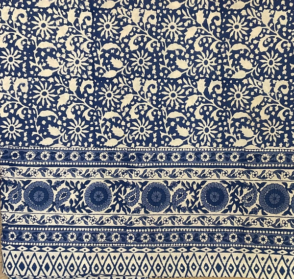 Dark Blue Block Print Tablecloth