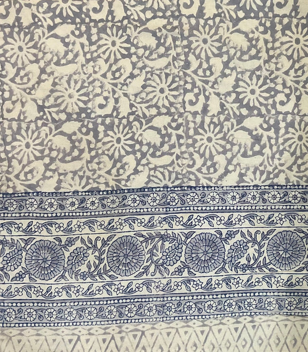 Blue and Gray Block Print Round Tablecloth