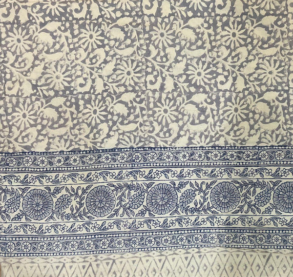Blue and Gray Block Print Tablecloth