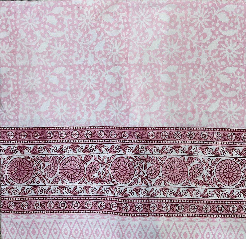 Pink Block Print Round Tablecloth