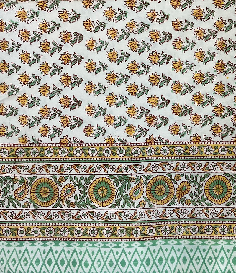 Green and Yellow Marigold Round Block Print Tablecloth