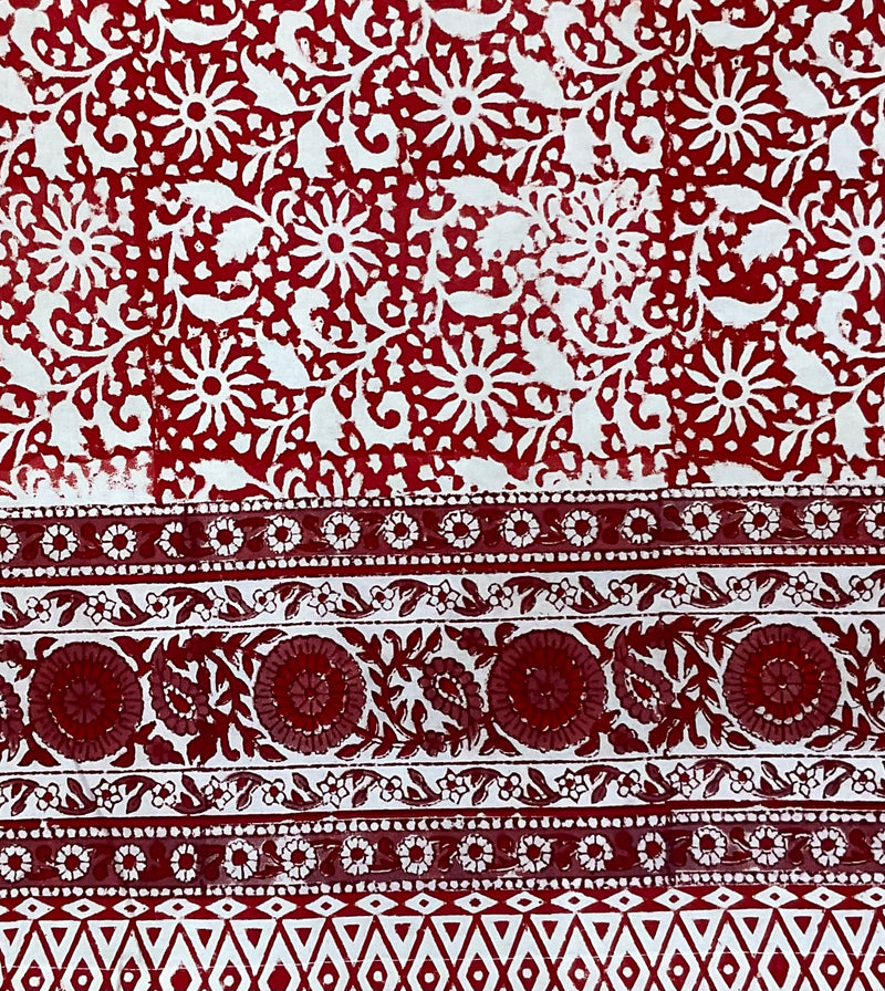 Red and White Round Block Print Tablecloth
