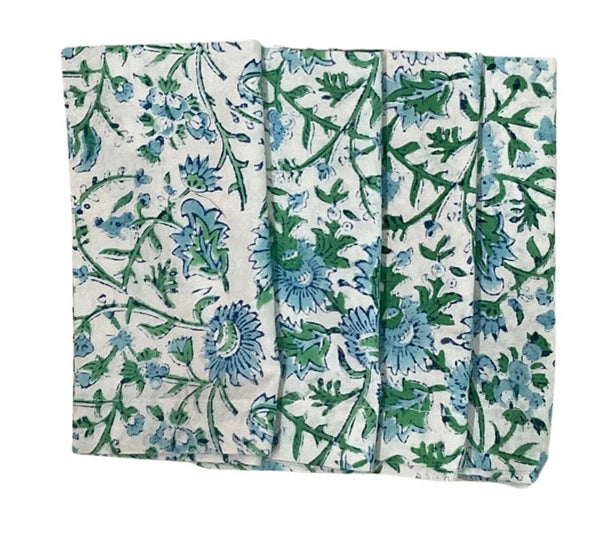 Turquoise and Green Block Print Napkins (set of 4)