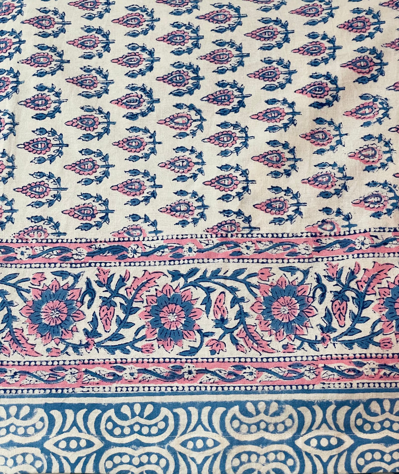 Pink and Blue Booti Block Print Tablecloth