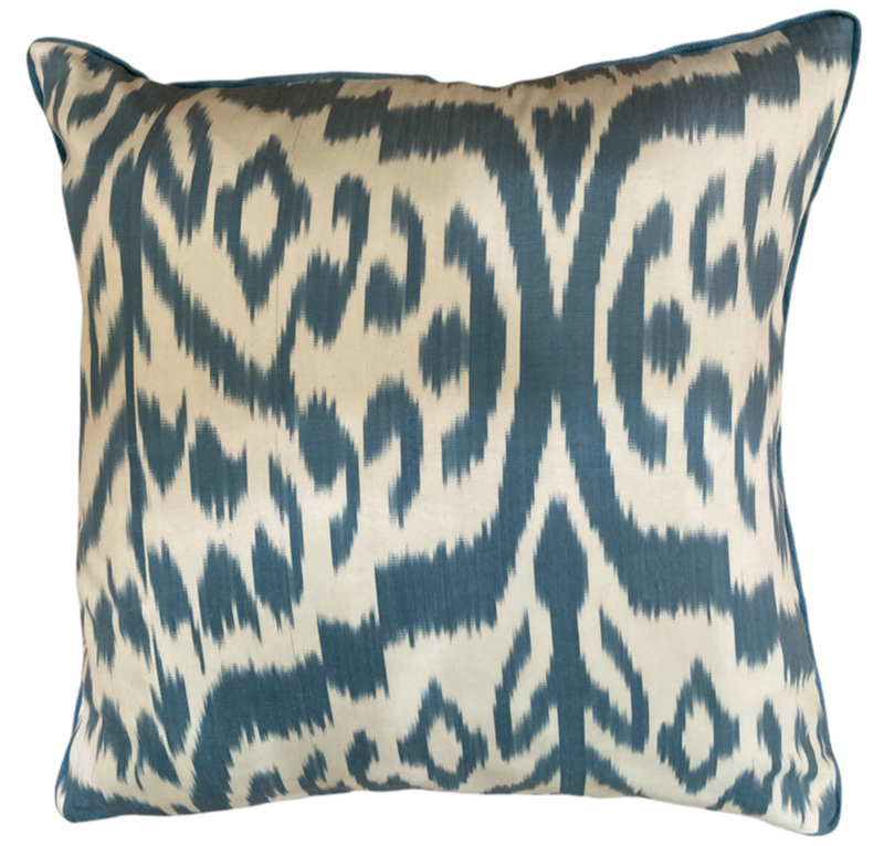 Baris Silk Ikat Blue Pillow Cover