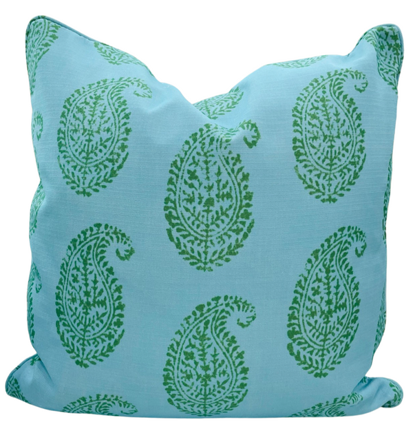 Kashmir Paisley Blue/Green Outdoor Pillow Cover