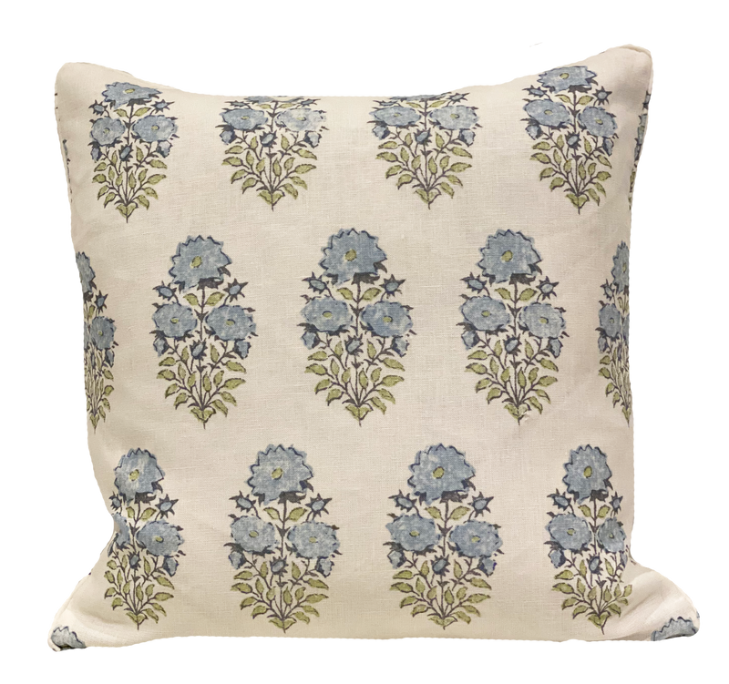 Mughal Flower Blue Pillow Cover