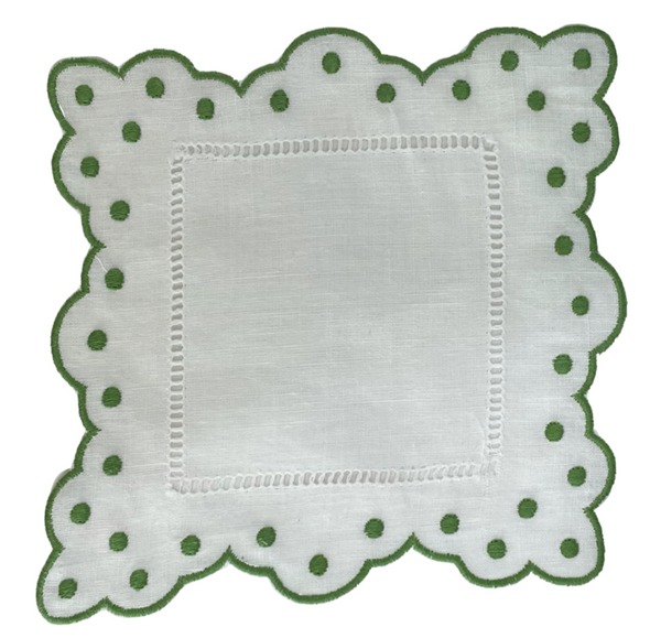 Green Scallop and Dots Cocktail Napkin