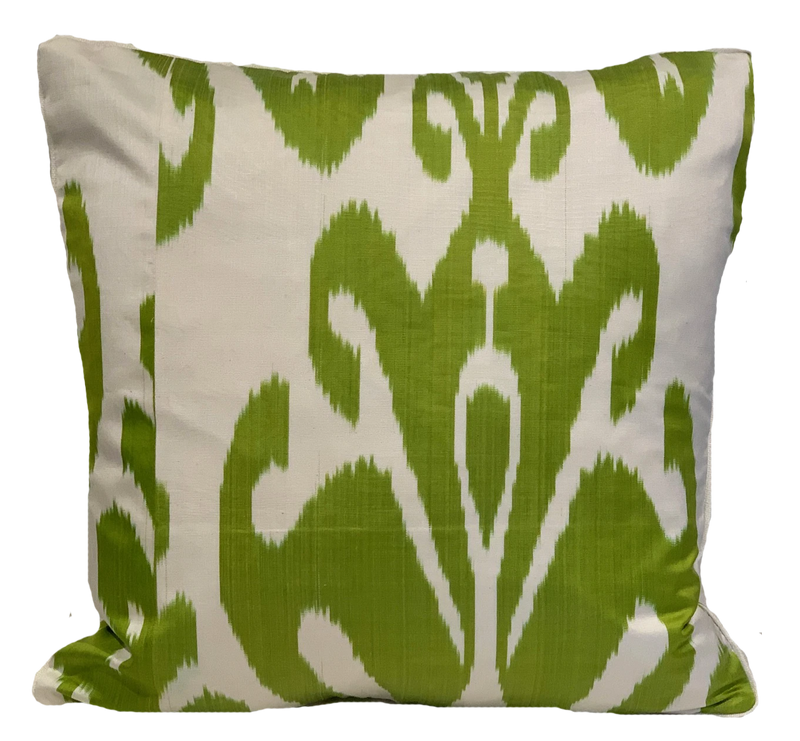 Bahar Green Silk Ikat Pillow Cover