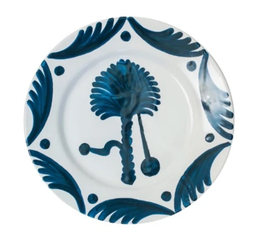 Blue Palm Tree Ceramic Large Plate