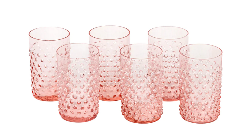 Pink Hobnail Glasses- Set of 6