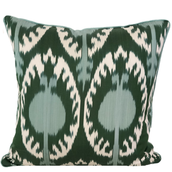Hande Silk Ikat Green Pillow Cover