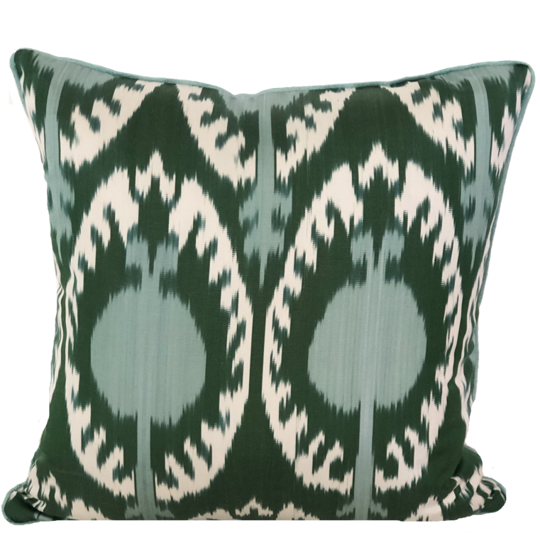Hande Silk Ikat Green Pillow Cover